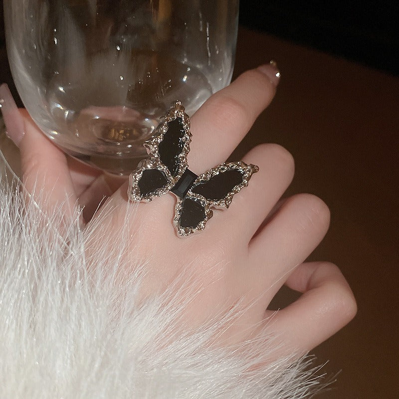 Wholesale Diamond Butterfly Chain Drawstring Necklace Earrings Ring Set